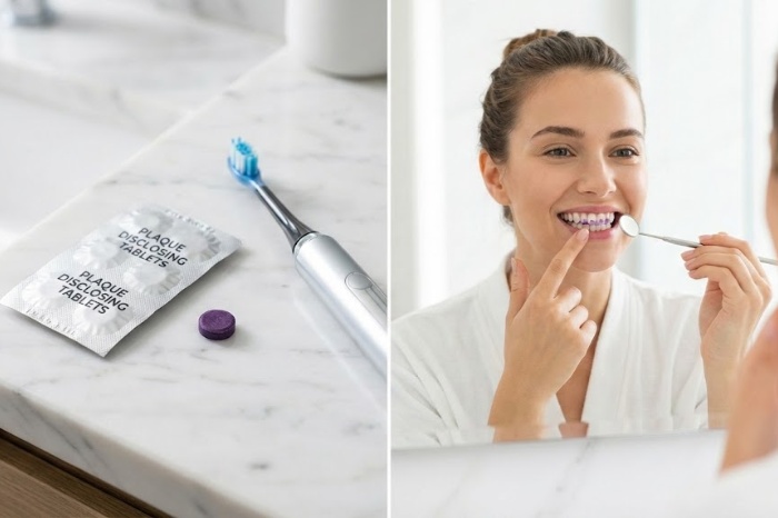 plaque disclosing tablets turn teeth purple
